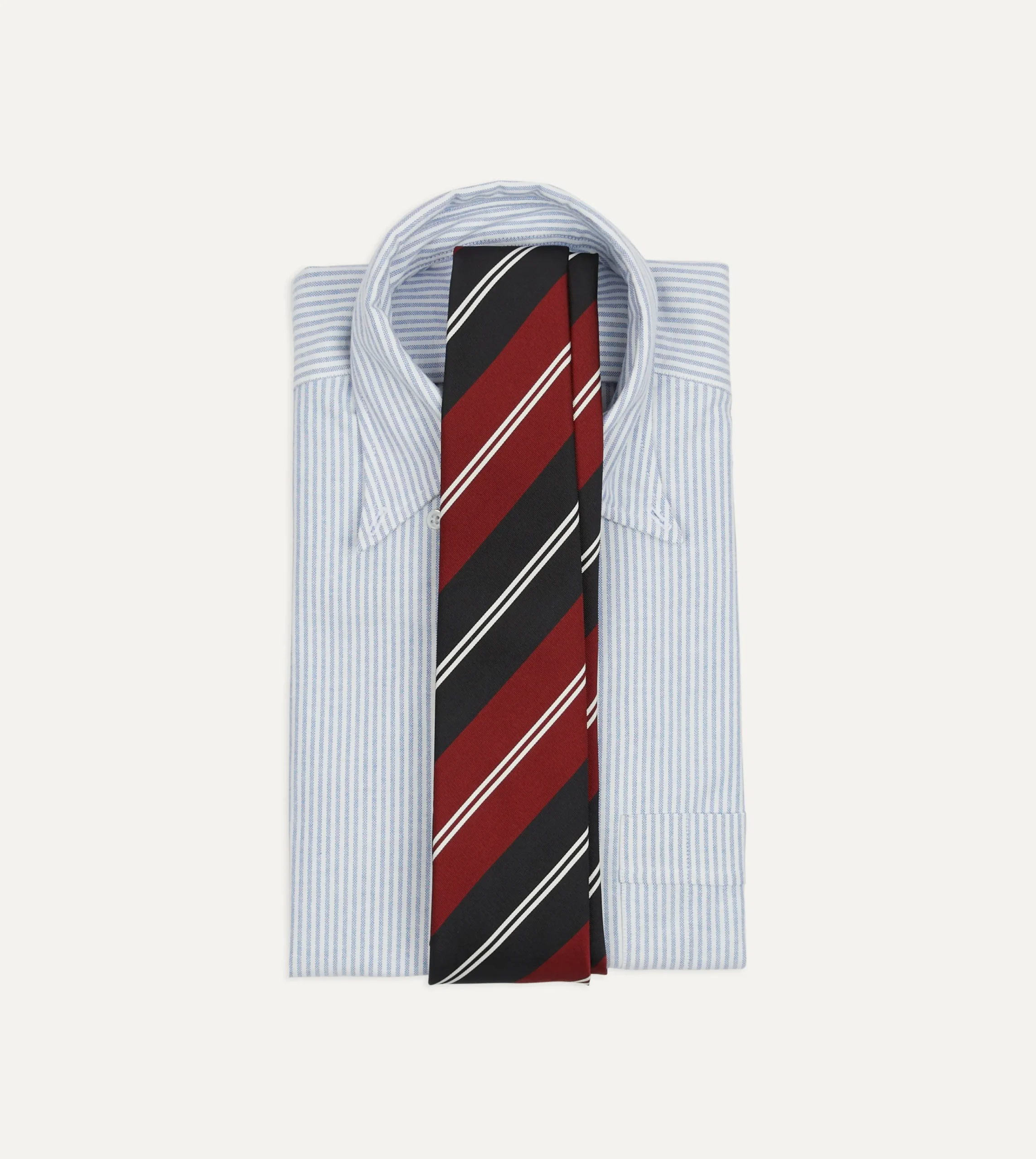 Drake’s Red, Navy And White Regimental Stripe Mogador Tipped Tie