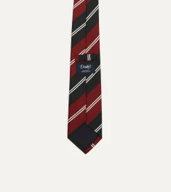 Drake’s Red, Navy And White Regimental Stripe Mogador Tipped Tie