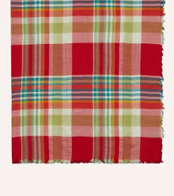 Drake’s Red Tartan Check Wool Scarf