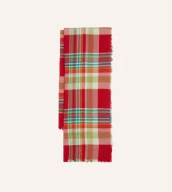 Drake’s Red Tartan Check Wool Scarf