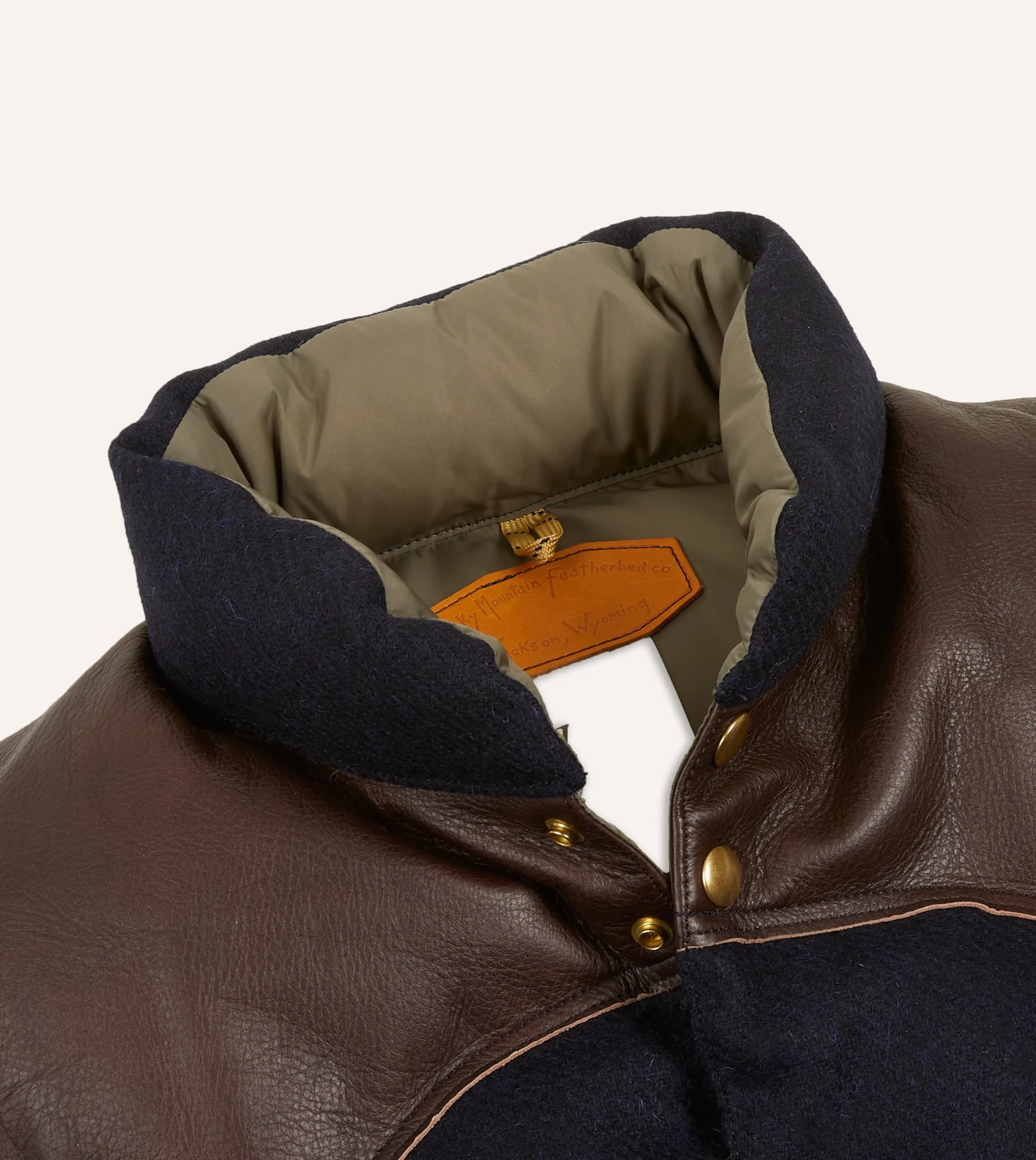 Drake’s Rocky Mountain Featherbed For Drake's Navy Harris Tweed Leather Christy Down Vest