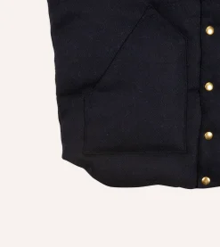Drake’s Rocky Mountain Featherbed For Drake's Navy Harris Tweed Leather Christy Down Vest