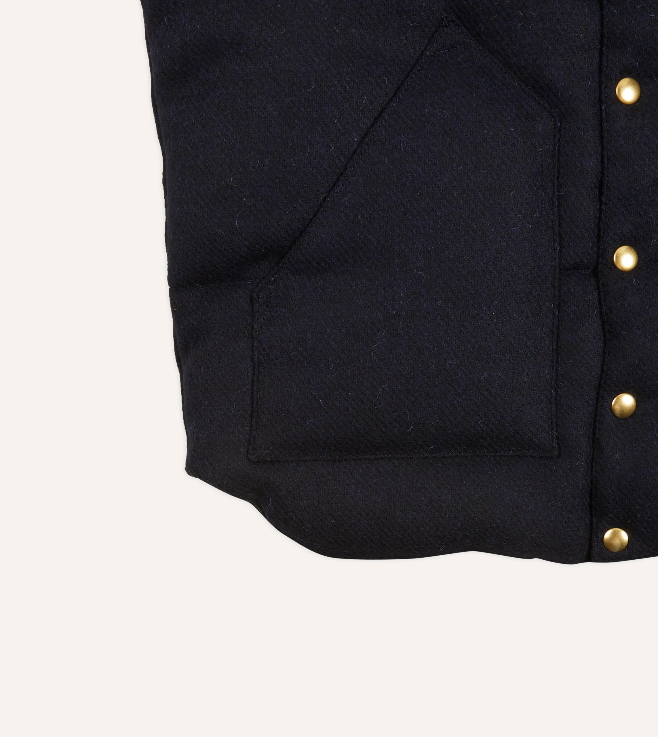 Drake’s Rocky Mountain Featherbed For Drake's Navy Harris Tweed Leather Christy Down Vest