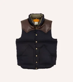 Drake’s Rocky Mountain Featherbed For Drake's Navy Harris Tweed Leather Christy Down Vest