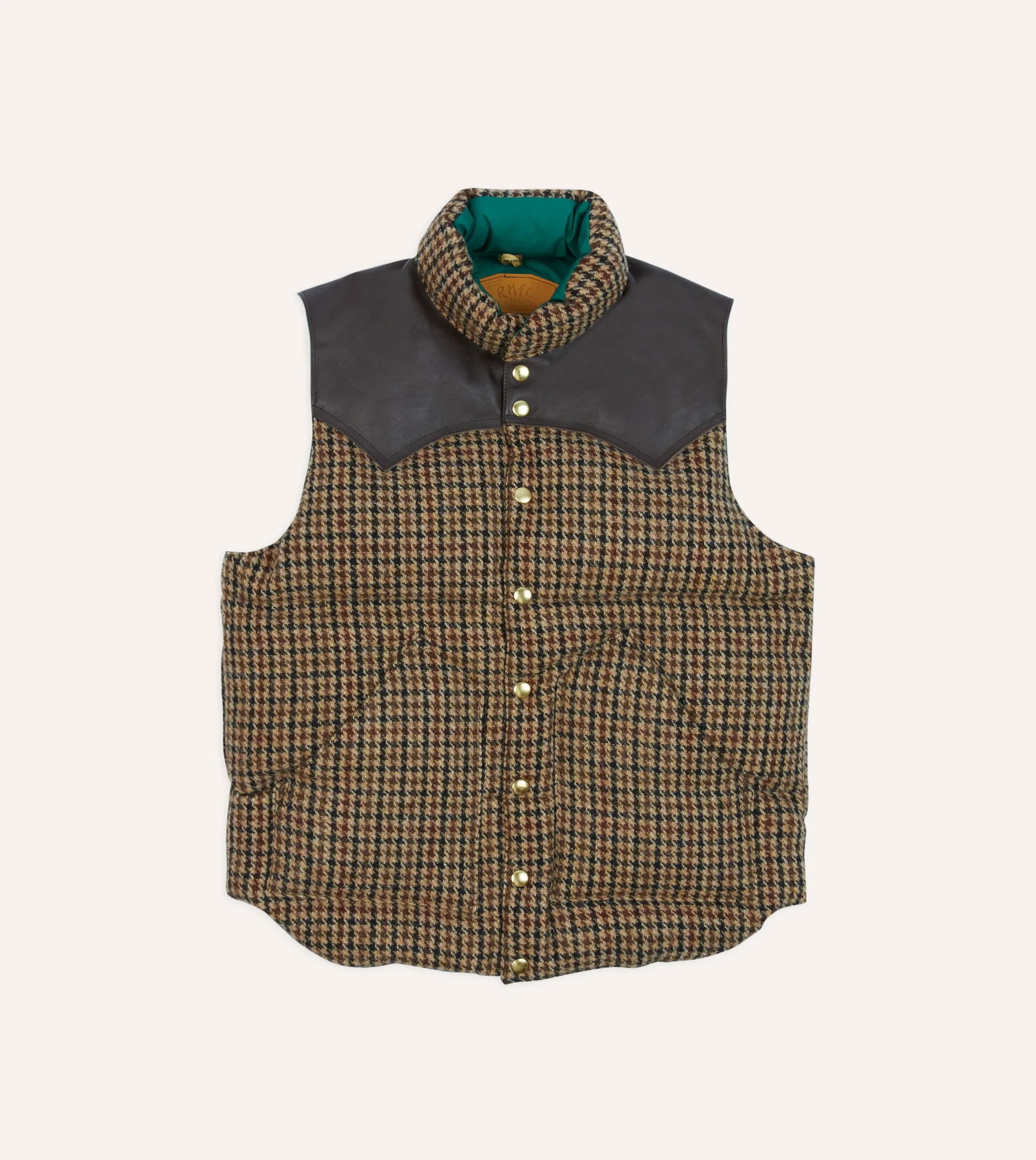 Drake’s Rocky Mountain Featherbed For Drake's Houndstooth Check Harris Tweed Christy Down Vest