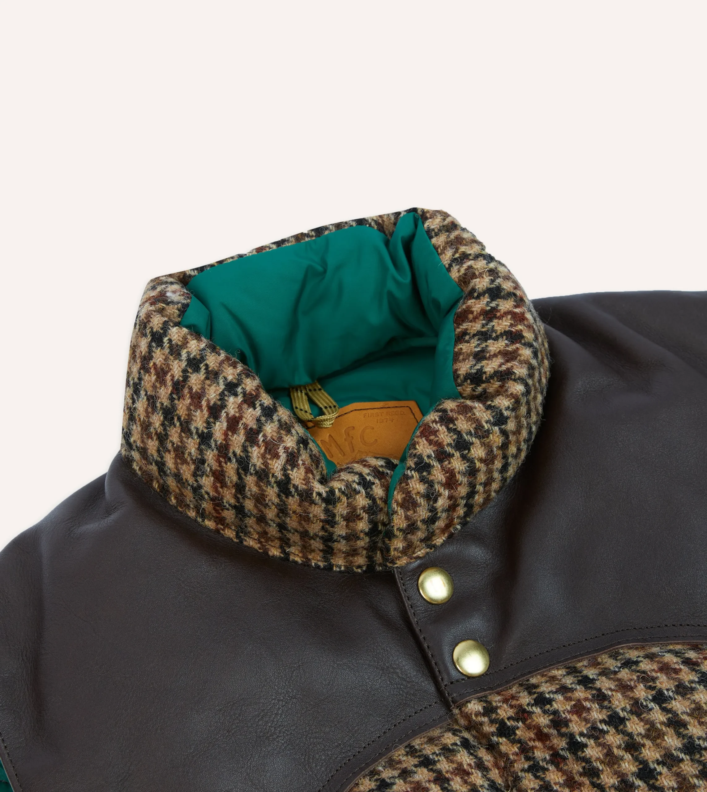 Drake’s Rocky Mountain Featherbed For Drake's Houndstooth Check Harris Tweed Christy Down Vest