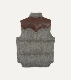 Drake’s Rocky Mountain Featherbed For Drake's Herringbone Harris Tweed Leather Christy Down Vest