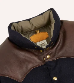 Drake’s Rocky Mountain Featherbed For Drake's Navy Harris Tweed Leather Christy Down Jacket