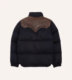 Drake’s Rocky Mountain Featherbed For Drake's Navy Harris Tweed Leather Christy Down Jacket