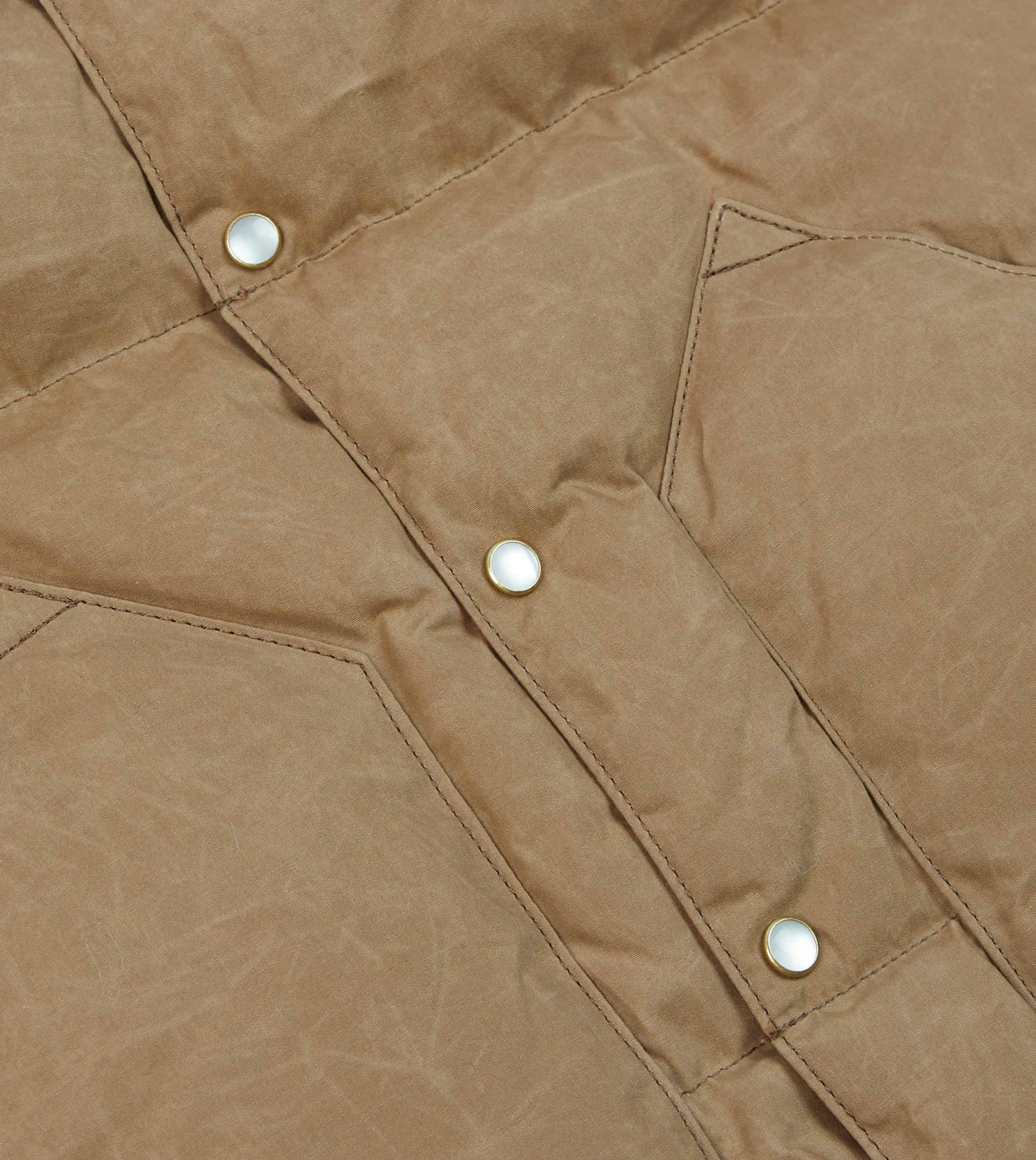 Drake’s Rocky Mountain Featherbed For Drake's Brown Waxed Cotton Christy Down Vest With Shearling Collar