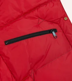 Drake’s Rocky Mountain Featherbed For Drake's Brown Waxed Cotton Christy Down Vest With Shearling Collar
