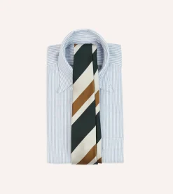 Drake’s Rust And Green Broad Stripe Silk Tipped Tie