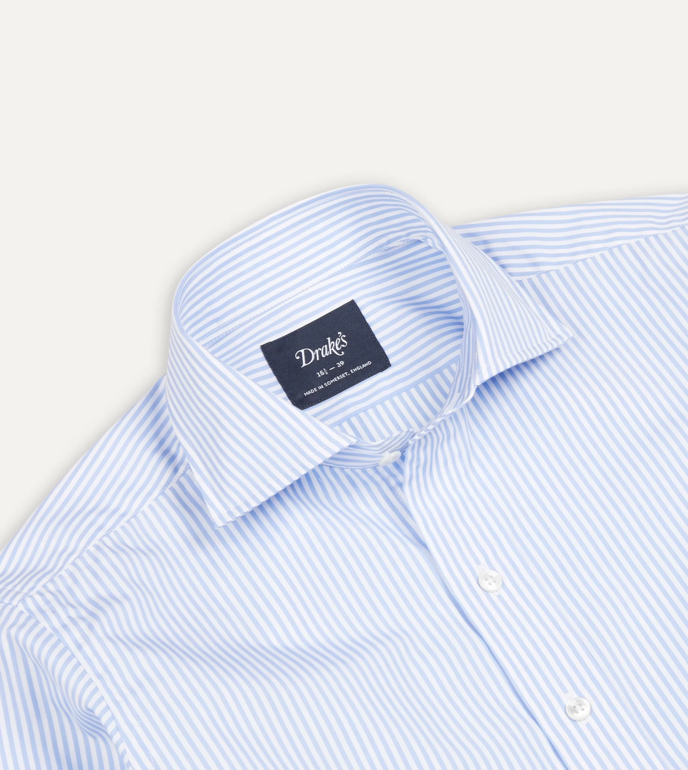 Drake’s And White Bengal Stripe Spread Collar Cotton Poplin Shirt