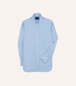 Drake’s Sky Blue Cotton Spread Collar End-on-End Poplin Shirt