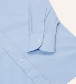Drake’s Sky Blue Cotton Spread Collar End-on-End Poplin Shirt
