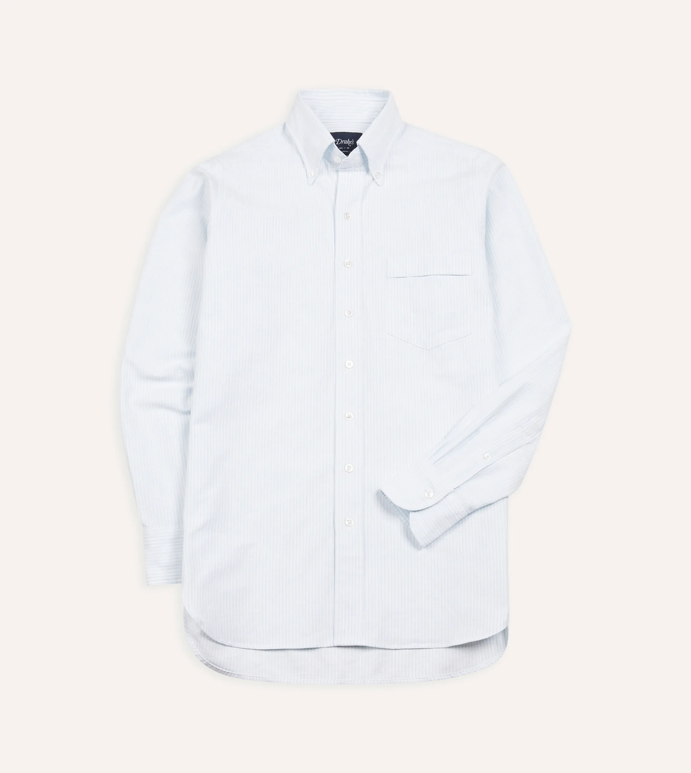 Drake’s Ticking Stripe Cotton Oxford Cloth Button-Down Shirt