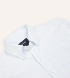 Drake’s Ticking Stripe Cotton Oxford Cloth Button-Down Shirt