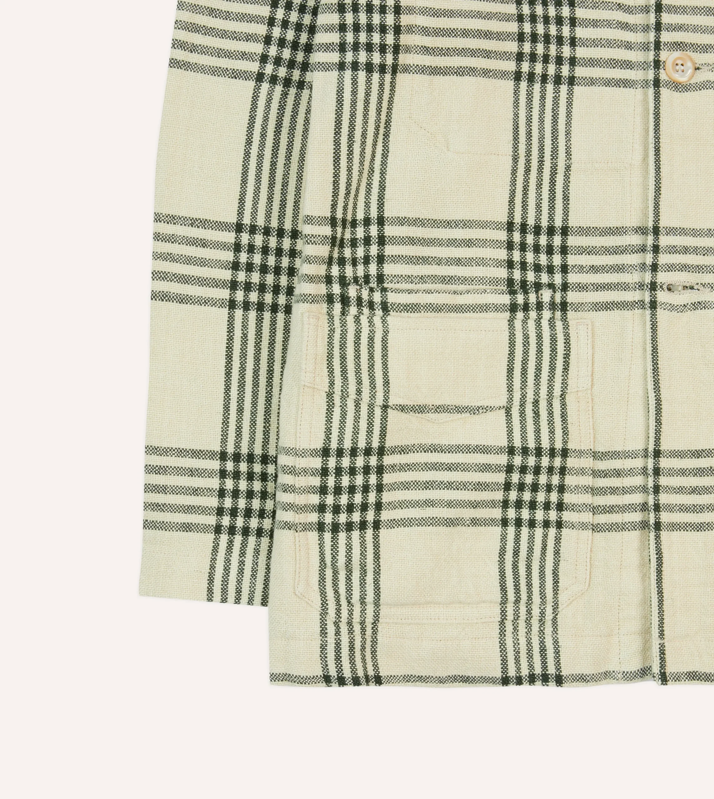Drake’s St. JOHN By Drake's Green Check Linen Five-Pocket Chore Jacket