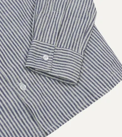 Drake’s St. JOHN By Drake's Indigo Stripe Linen Camp Collar Long Sleeve Shirt