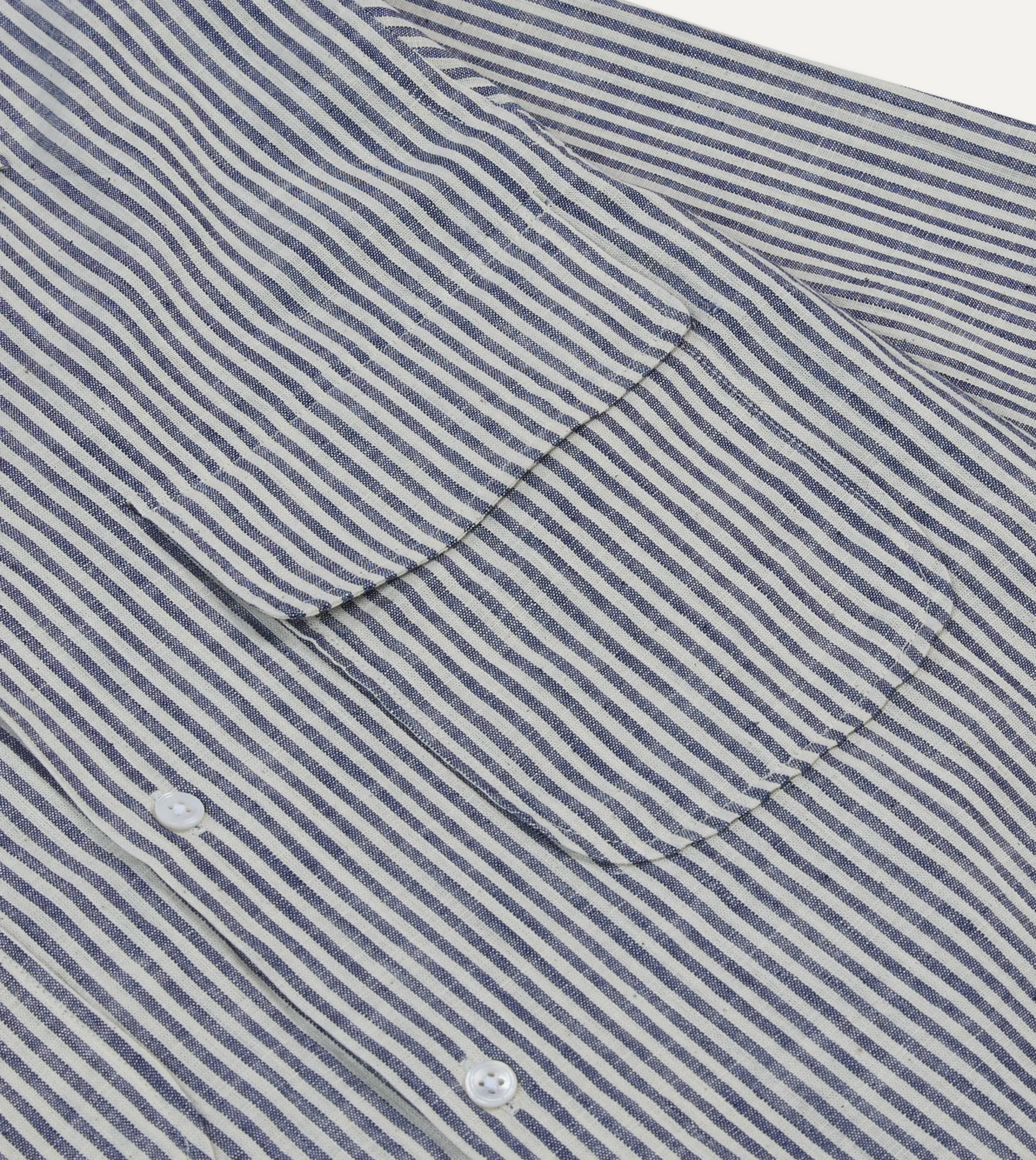 Drake’s St. JOHN By Drake's Indigo Stripe Linen Camp Collar Long Sleeve Shirt