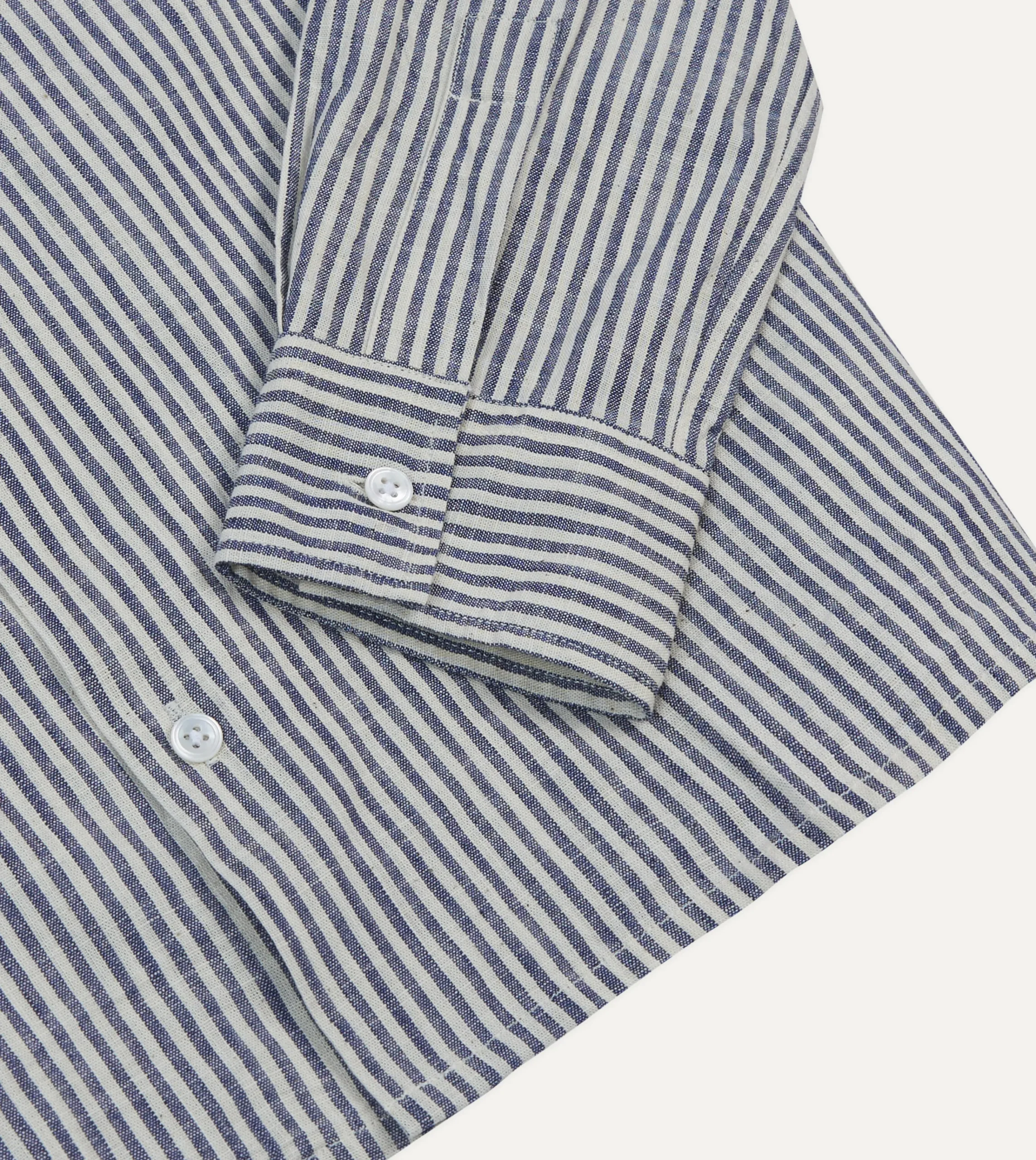 Drake’s St. JOHN By Drake's Indigo Stripe Linen Camp Collar Long Sleeve Shirt