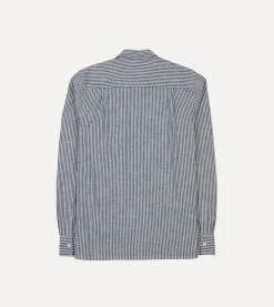 Drake’s St. JOHN By Drake's Indigo Stripe Linen Camp Collar Long Sleeve Shirt