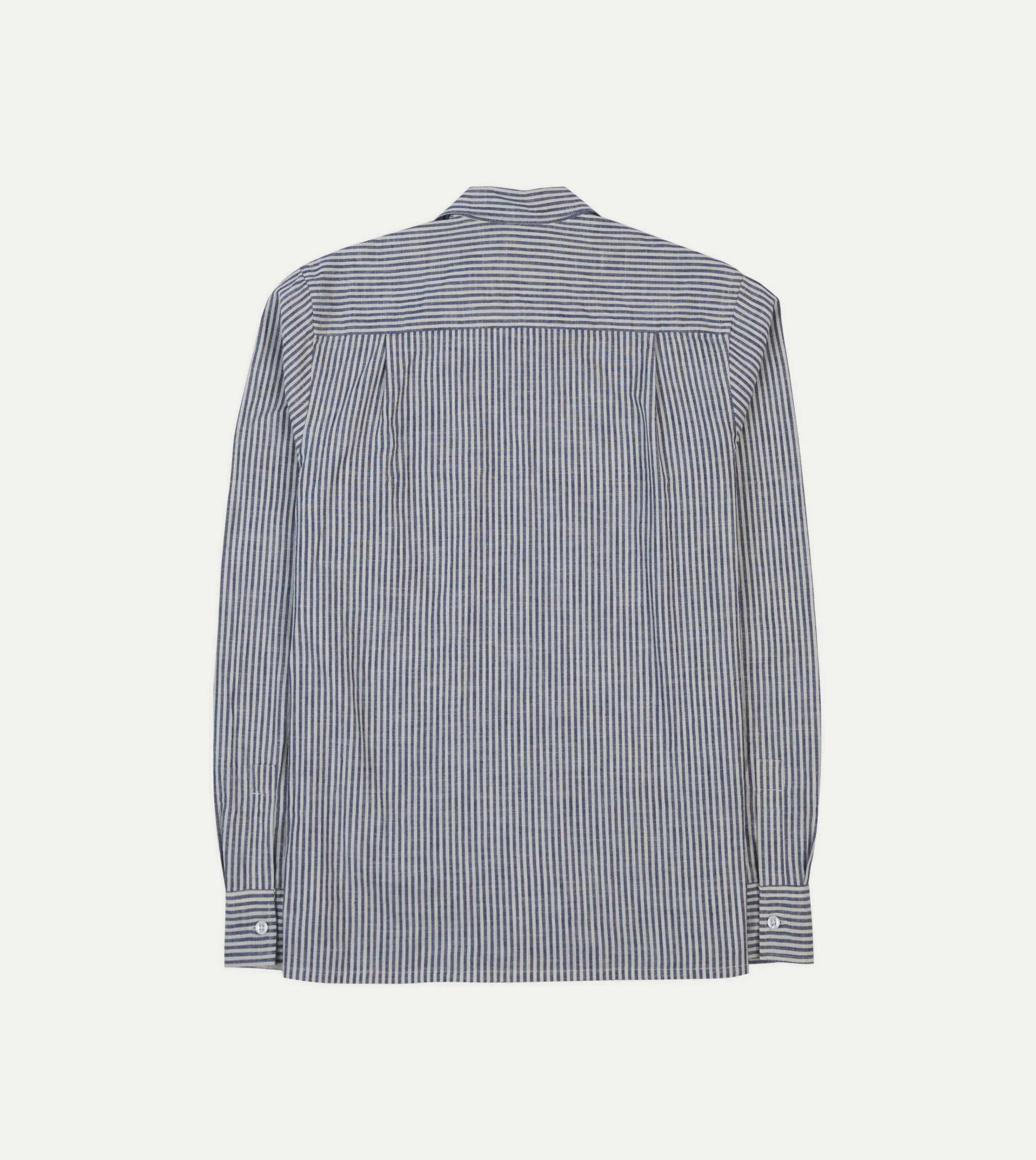 Drake’s St. JOHN By Drake's Indigo Stripe Linen Camp Collar Long Sleeve Shirt