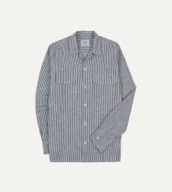 Drake’s St. JOHN By Drake's Indigo Stripe Linen Camp Collar Long Sleeve Shirt