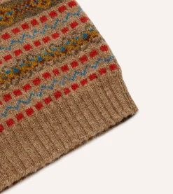 Drake’s Tan Fair Isle Lambswool Sleeveless V-Neck Jumper