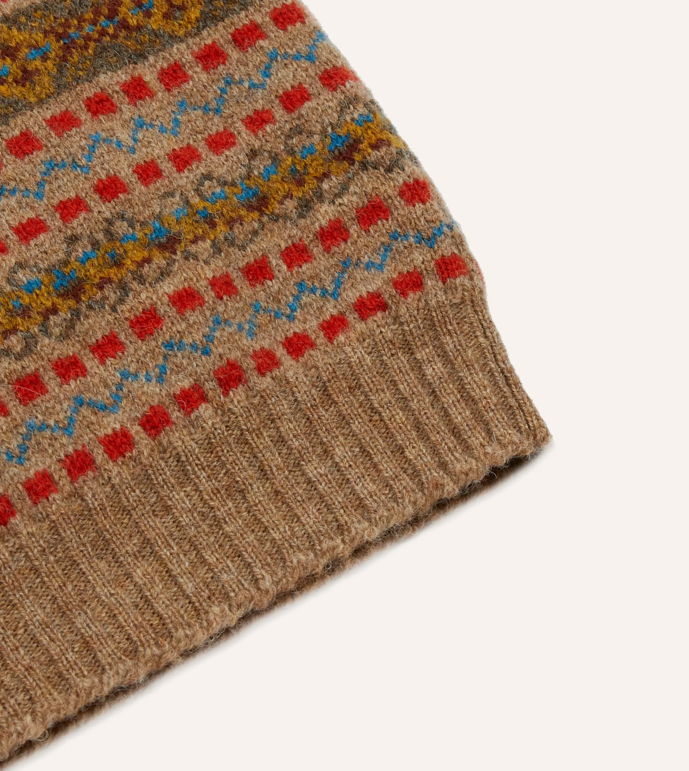 Drake’s Tan Fair Isle Lambswool Sleeveless V-Neck Jumper