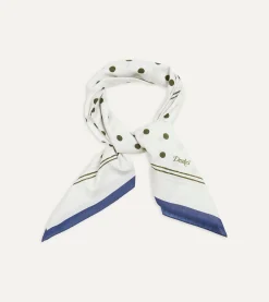Drake’s White And Green Polka Dot Print Bandana