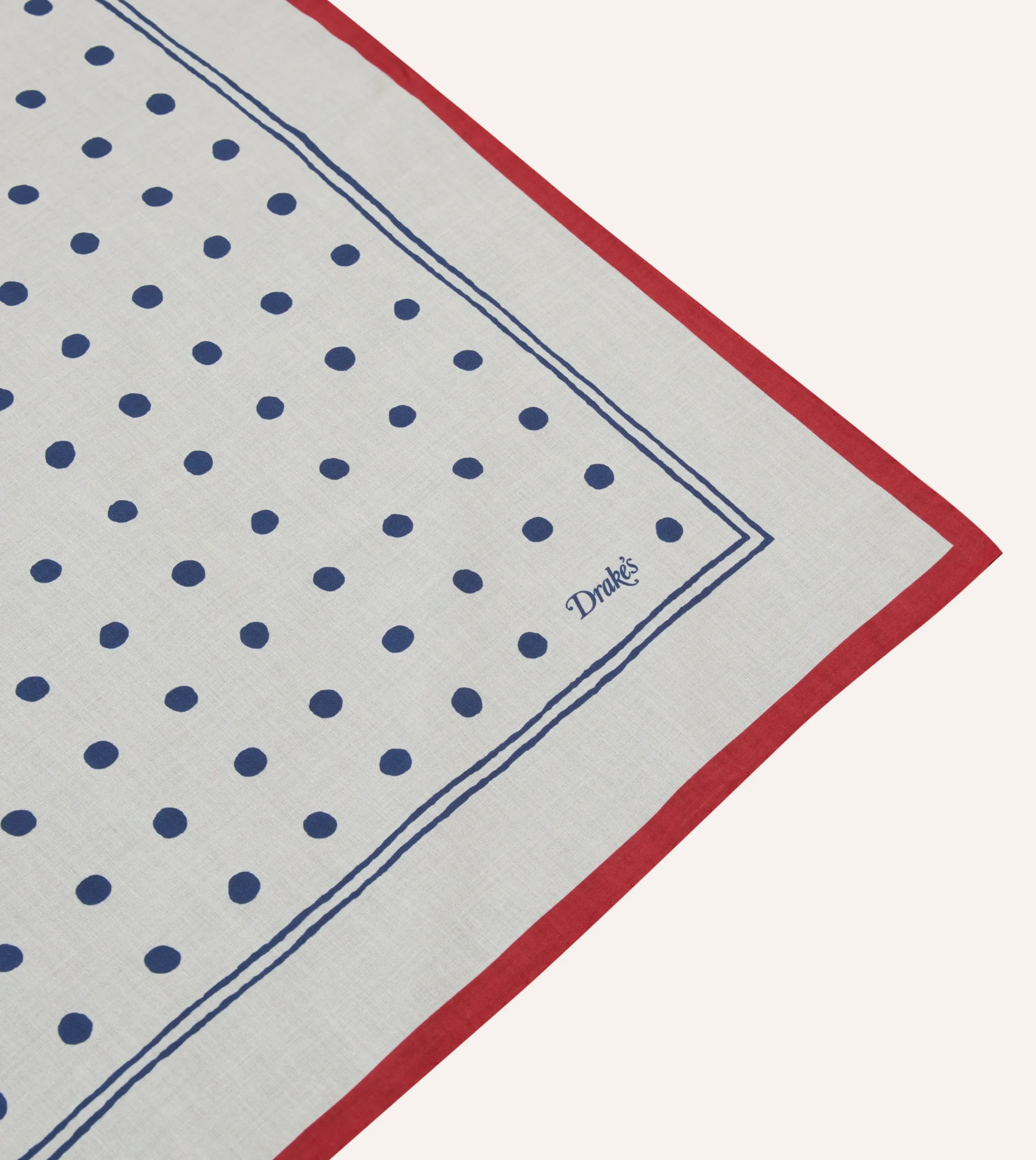 Drake’s White And Navy Polka Dot Print Bandana