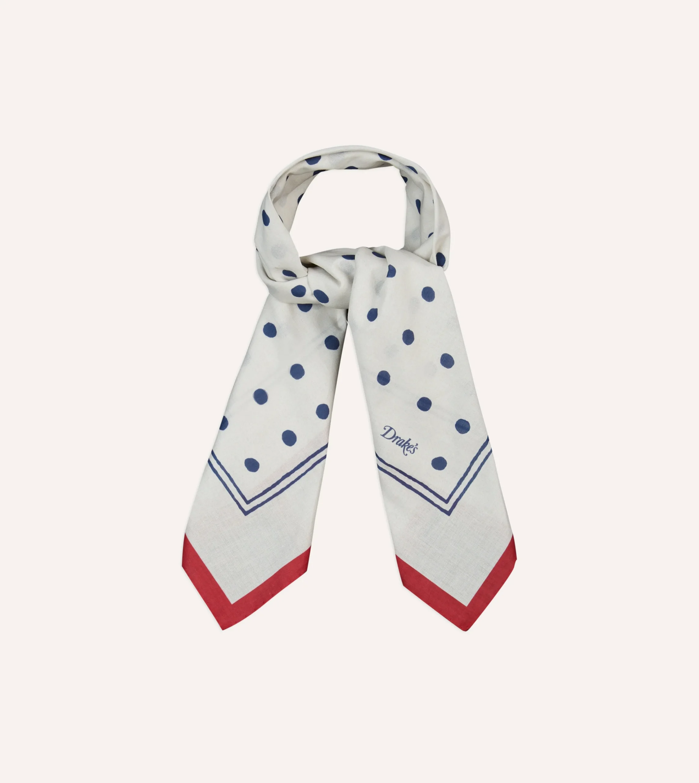 Drake’s White And Navy Polka Dot Print Bandana