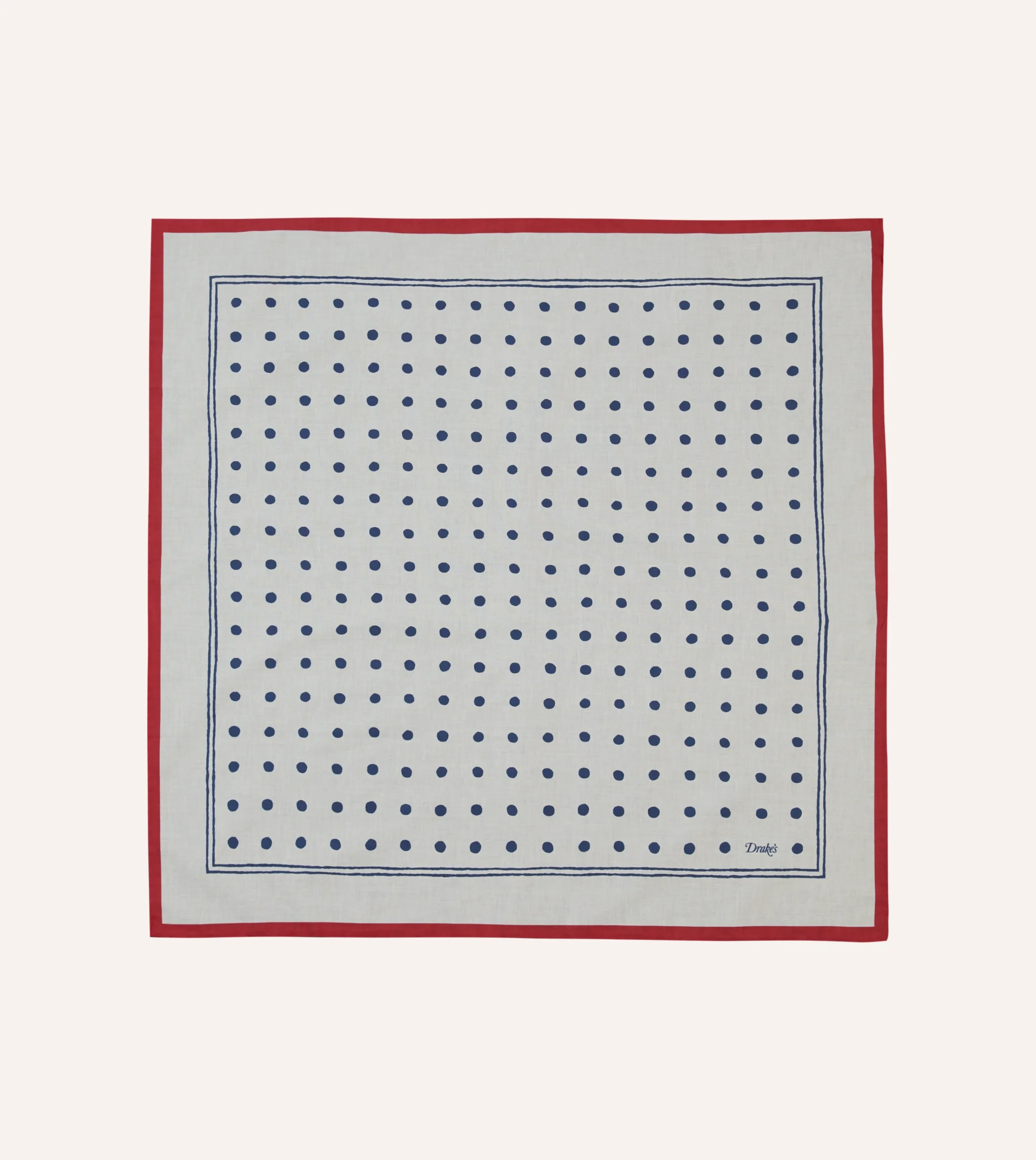 Drake’s White And Navy Polka Dot Print Bandana