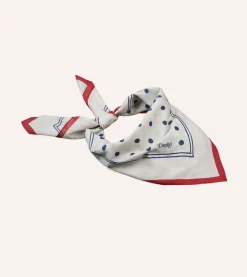 Drake’s White And Navy Polka Dot Print Bandana