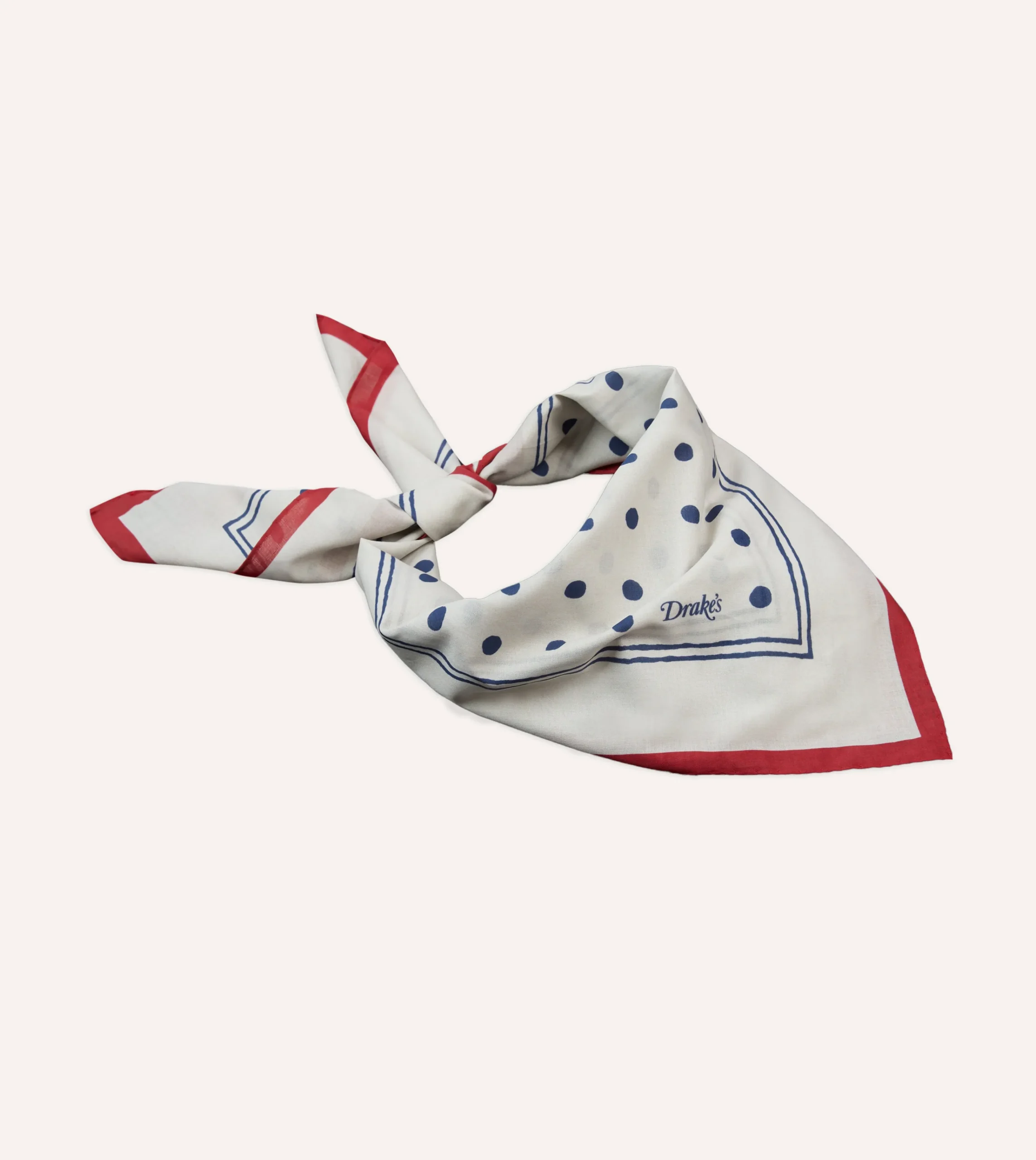 Drake’s White And Navy Polka Dot Print Bandana