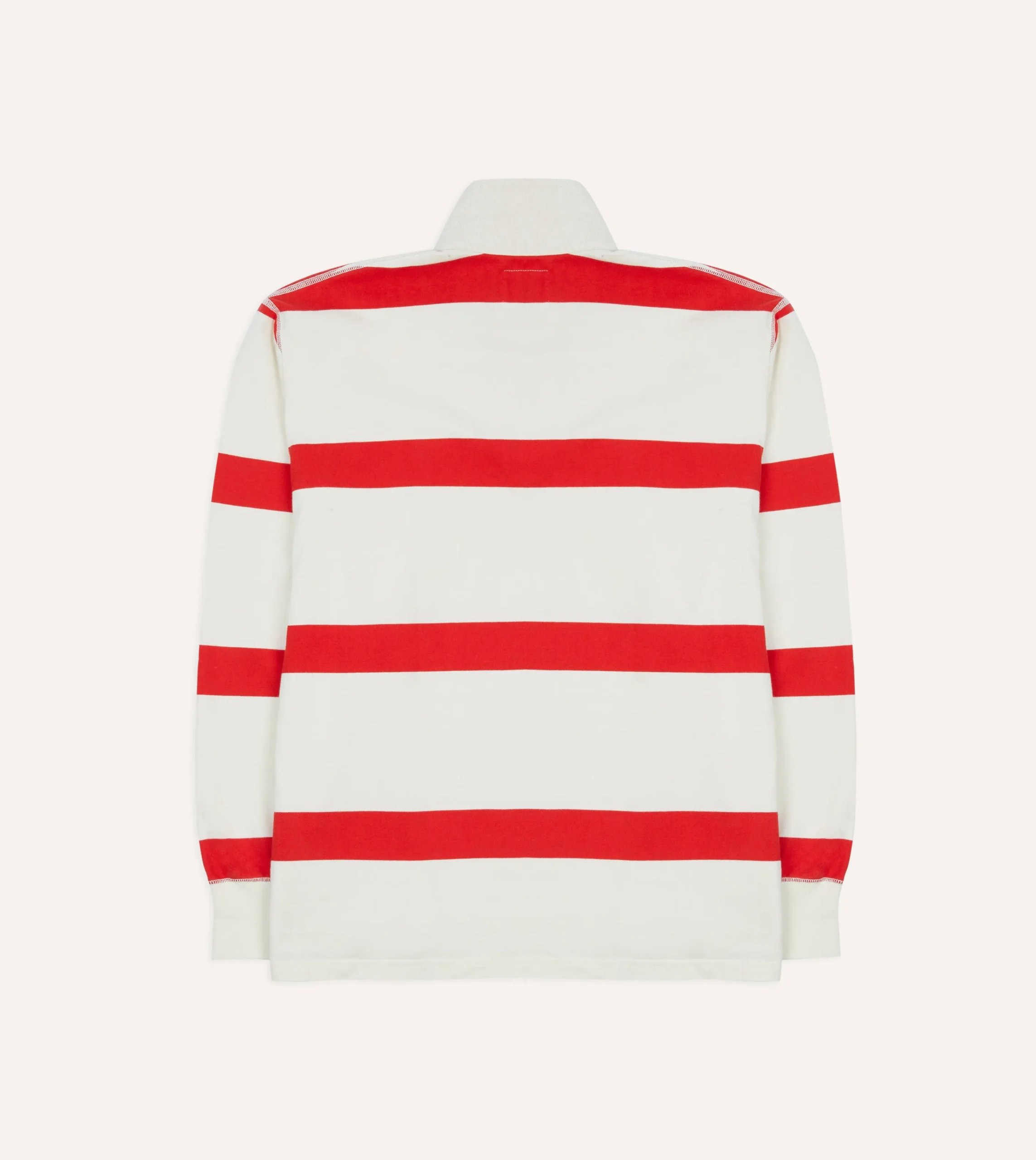 Drake’s White And Red Stripe Cotton Rugby Shirt