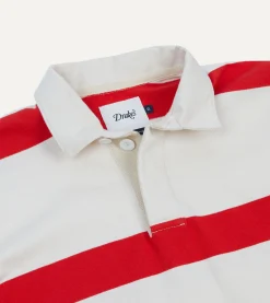 Drake’s White And Red Stripe Cotton Rugby Shirt