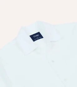 Drake’s White Cotton-Linen Seersucker Camp Collar Short Sleeve Shirt