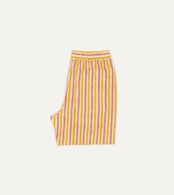 Drake’s Yellow And Pink Stripe Block Print Cotton Drawstring Shorts
