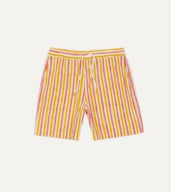 Drake’s Yellow And Pink Stripe Block Print Cotton Drawstring Shorts