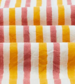 Drake’s Yellow And Pink Stripe Block Print Cotton Camp Collar Short Sleeve Shirt