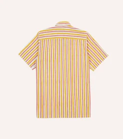 Drake’s Yellow And Pink Stripe Block Print Cotton Camp Collar Short Sleeve Shirt