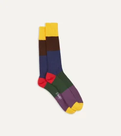 Drake’s Yellow Multi Cotton Sports Socks