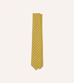 Drake’s Small Paisley Leaf Print Silk Self Tipped Tie