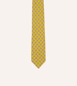 Drake’s Small Paisley Leaf Print Silk Self Tipped Tie