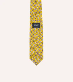 Drake’s Small Paisley Leaf Print Silk Self Tipped Tie